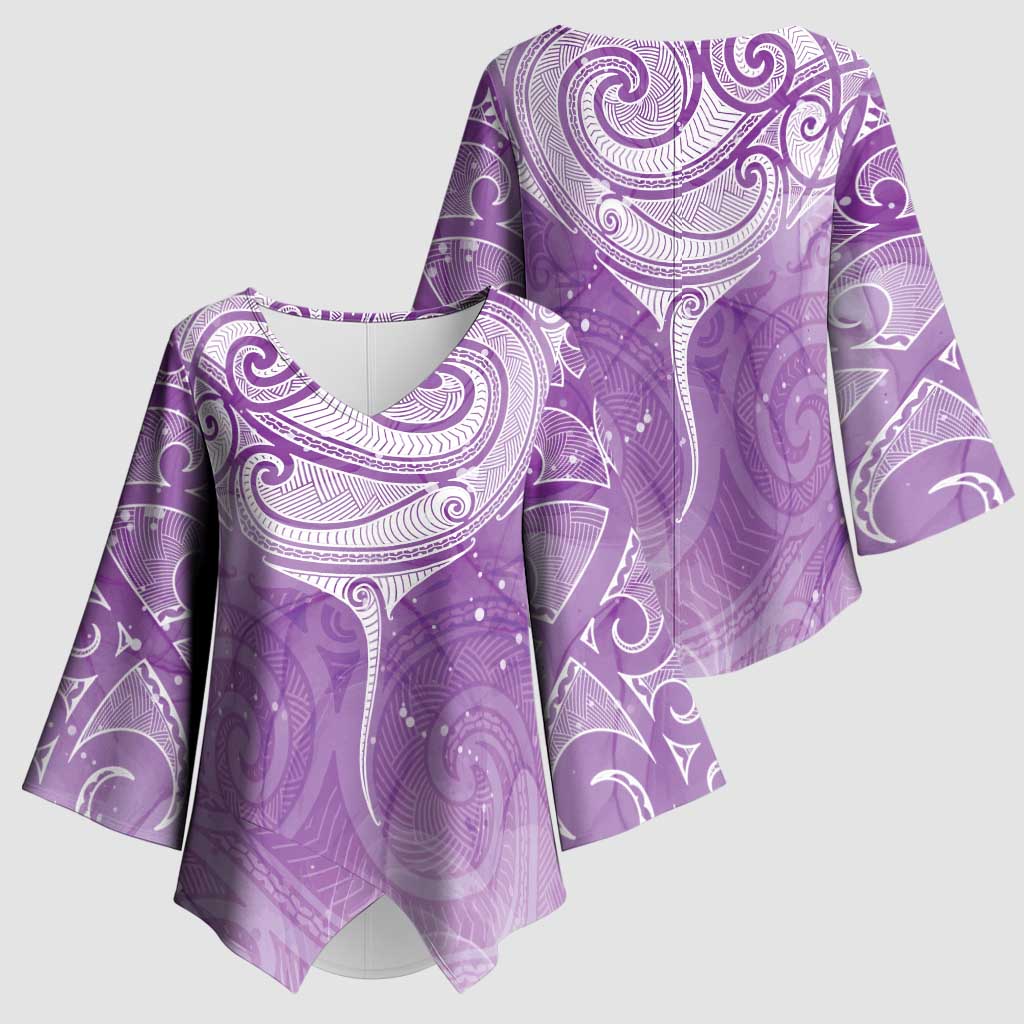 Epilepsy Awareness Maori Aotearoa Kimono Sleeve Blouse Manta Ray - Purple Glaze - Polynesian Pride