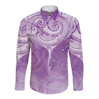 Epilepsy Awareness Maori Aotearoa Long Sleeve Button Shirt Manta Ray - Purple Glaze - Polynesian Pride