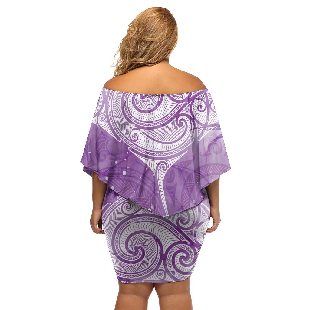 Epilepsy Awareness Maori Aotearoa Off Shoulder Short Dress Manta Ray - Purple Glaze - Polynesian Pride
