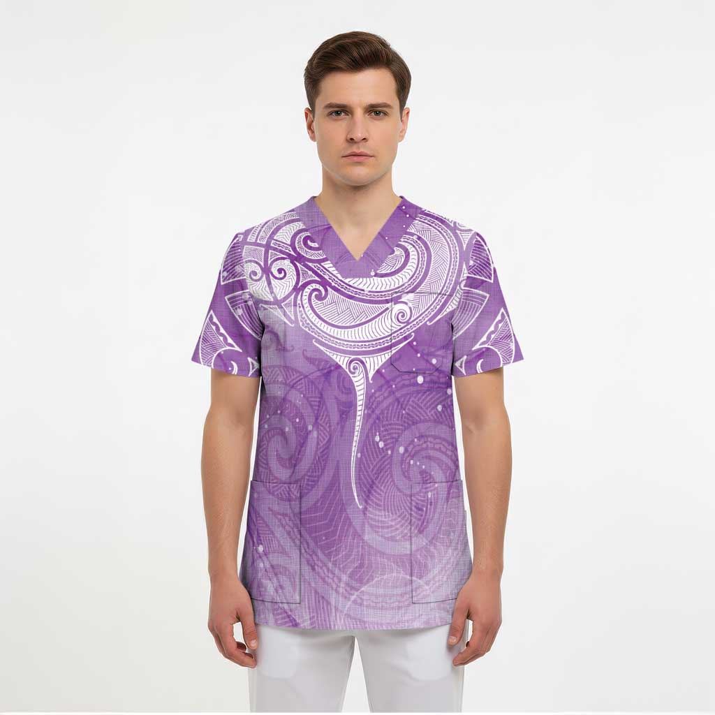 Epilepsy Awareness Maori Aotearoa Scrub Top Manta Ray - Purple Glaze - Polynesian Pride
