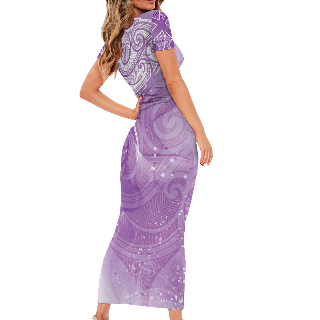 Epilepsy Awareness Maori Aotearoa Short Sleeve Bodycon Dress Manta Ray - Purple Glaze LT7 - Polynesian Pride