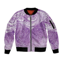 Epilepsy Awareness Maori Aotearoa Sleeve Zip Bomber Jacket Manta Ray - Purple Glaze - Polynesian Pride