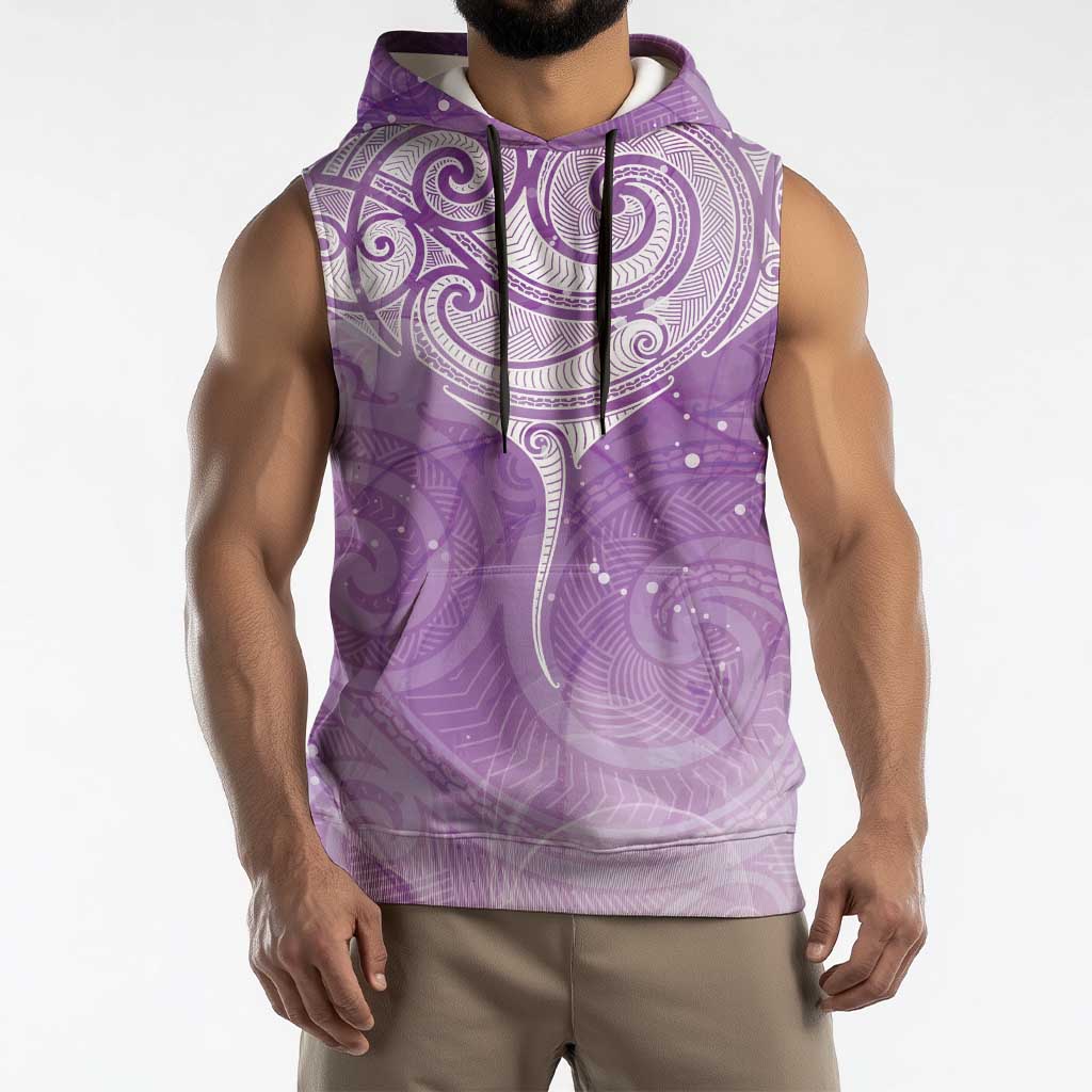 Epilepsy Awareness Maori Aotearoa Sleeveless Hoodie Manta Ray - Purple Glaze - Polynesian Pride