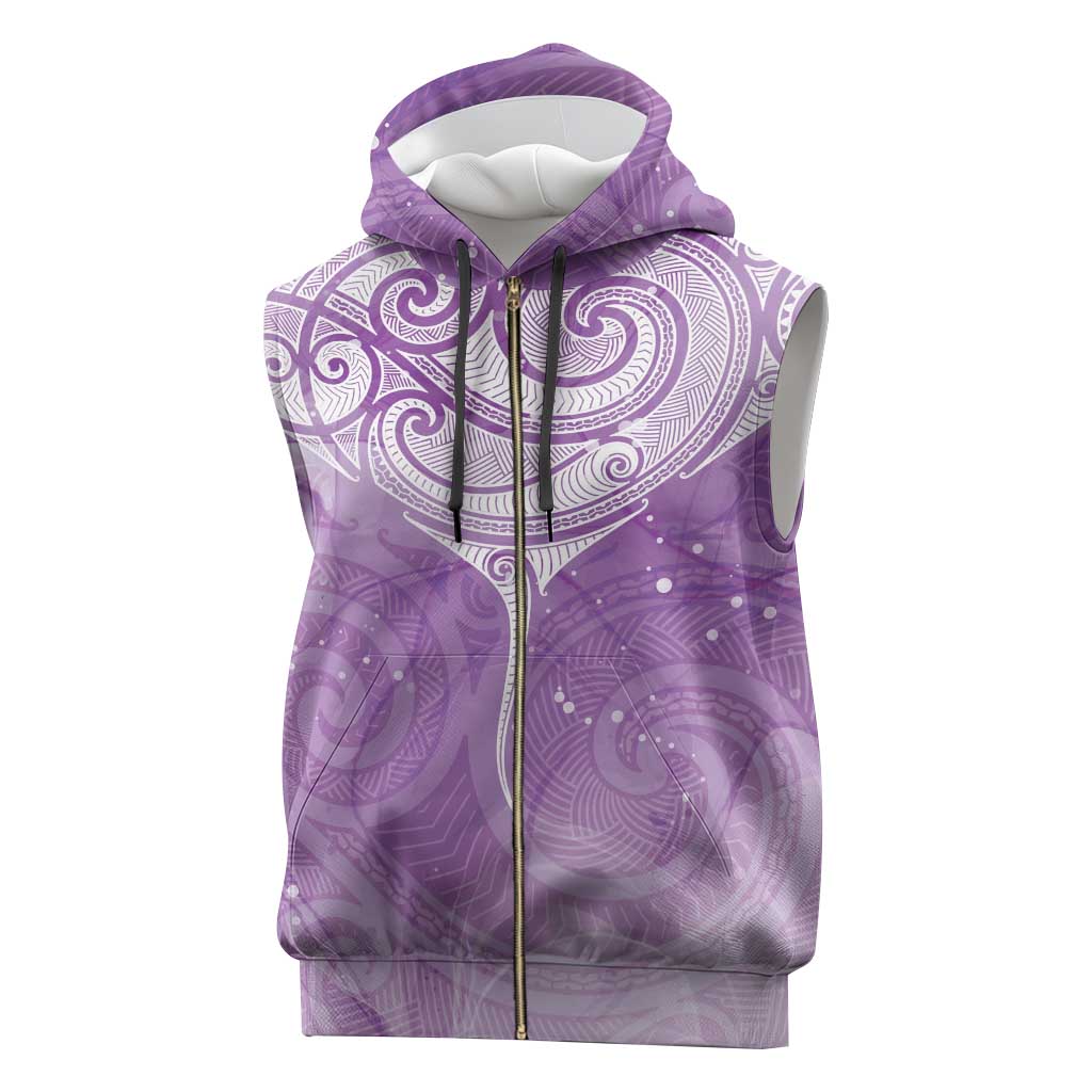 Epilepsy Awareness Maori Aotearoa Sleeveless Zip Hoodie Manta Ray - Purple Glaze - Polynesian Pride