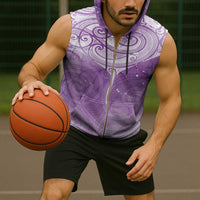 Epilepsy Awareness Maori Aotearoa Sleeveless Zip Hoodie Manta Ray - Purple Glaze - Polynesian Pride