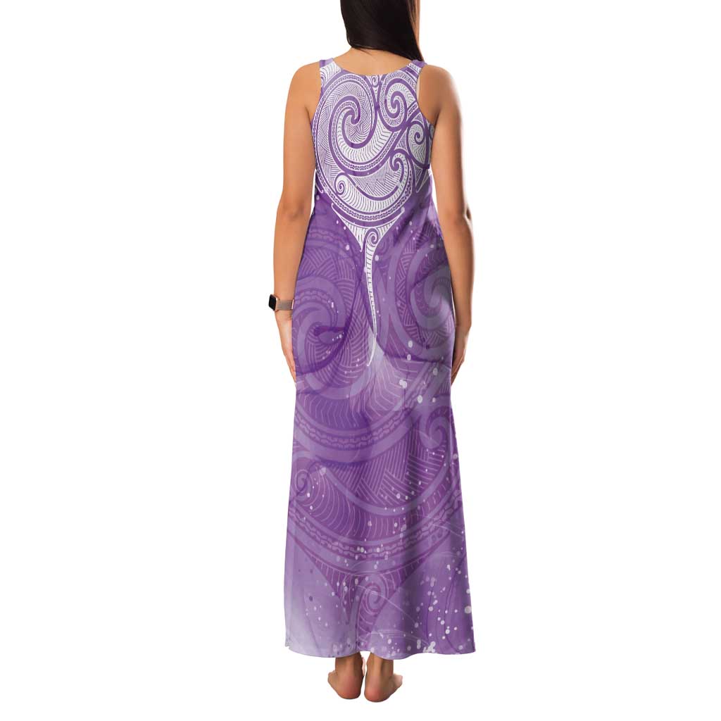 Epilepsy Awareness Maori Aotearoa Tank Maxi Dress Manta Ray - Purple Glaze - Polynesian Pride