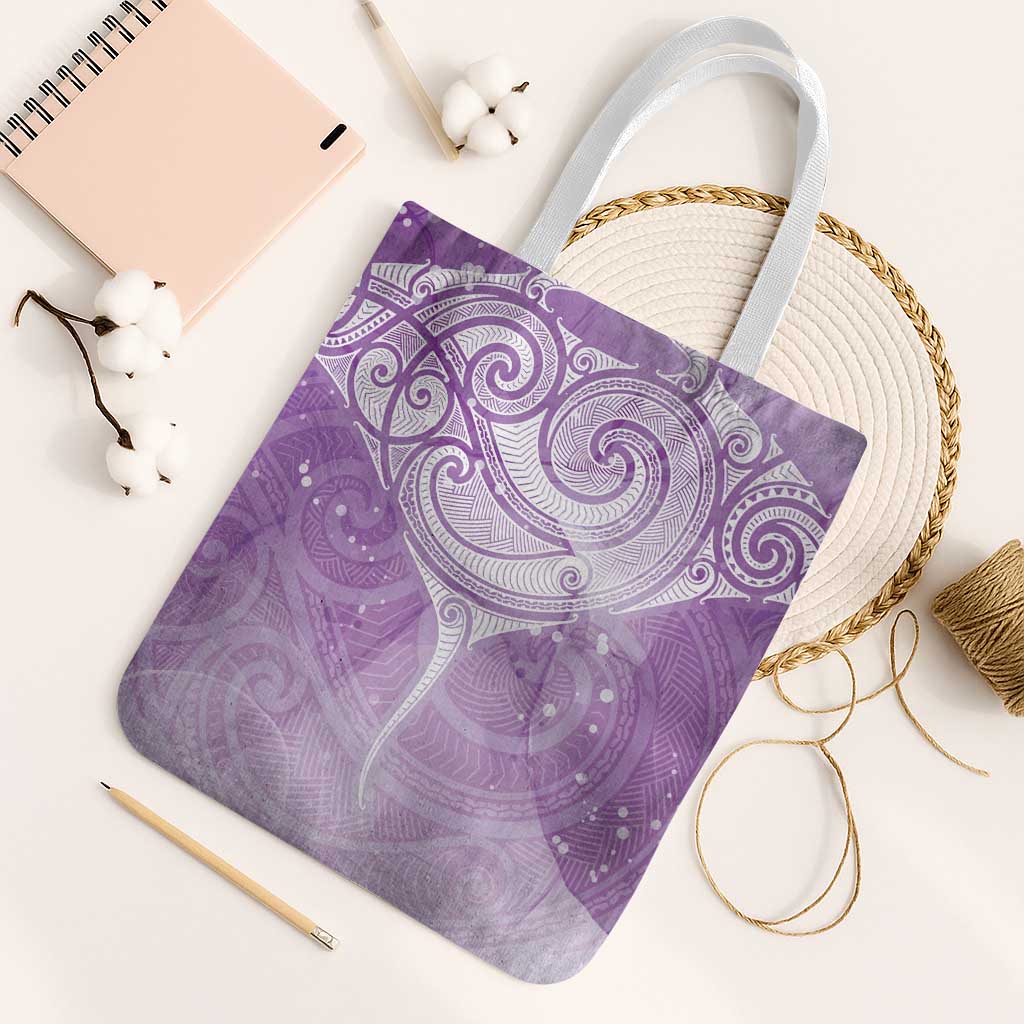 Epilepsy Awareness Maori Aotearoa Tote Bag Manta Ray - Purple Glaze - Polynesian Pride