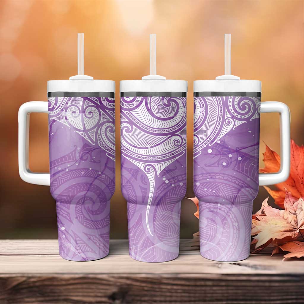 Epilepsy Awareness Maori Aotearoa Tumbler With Handle Manta Ray - Purple Glaze - Polynesian Pride