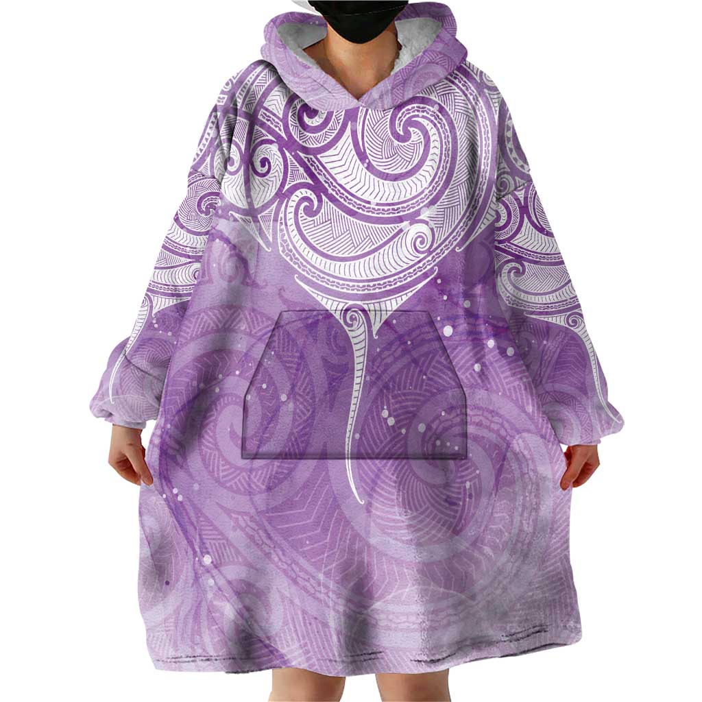 Epilepsy Awareness Maori Aotearoa Wearable Blanket Hoodie Manta Ray - Purple Glaze LT7 - Polynesian Pride