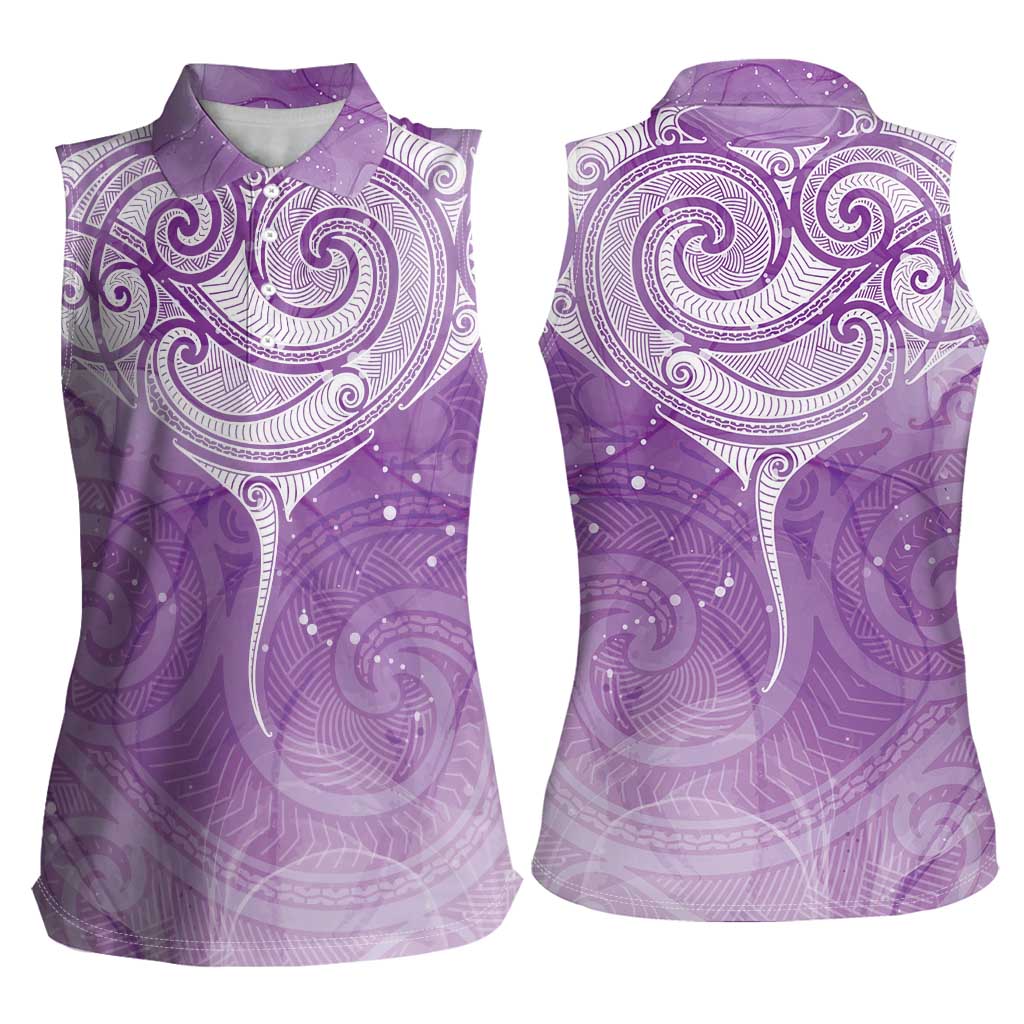 Epilepsy Awareness Maori Aotearoa Women Sleeveless Polo Shirt Manta Ray - Purple Glaze - Polynesian Pride