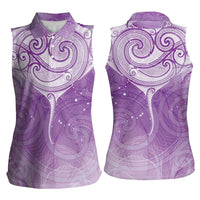 Epilepsy Awareness Maori Aotearoa Women Sleeveless Polo Shirt Manta Ray - Purple Glaze - Polynesian Pride