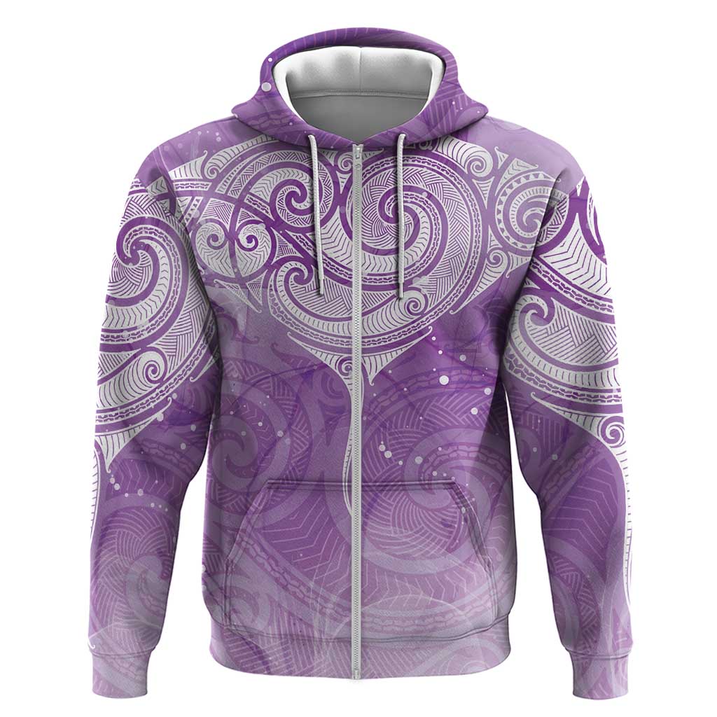 Epilepsy Awareness Maori Aotearoa Zip Hoodie Manta Ray - Purple Glaze - Polynesian Pride