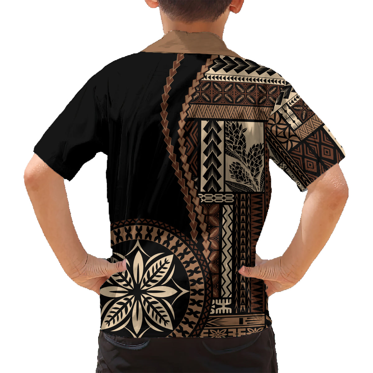 Samoa Siapo Motif Kid Hawaiian Shirt Classic Style - Black Ver02 LT7 - Polynesian Pride