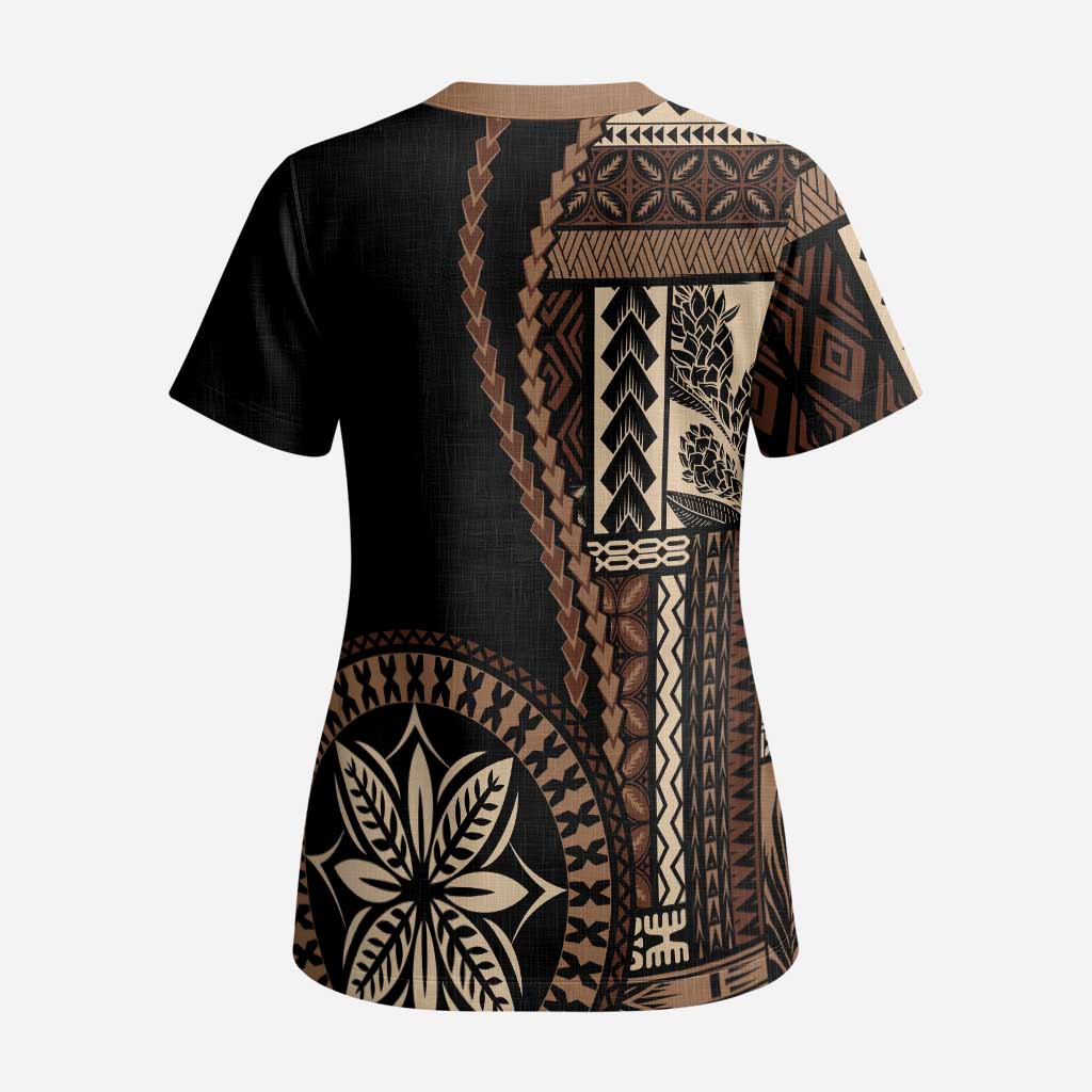 Samoa Siapo Motif Scrub Top Classic Style - Black Ver02 - Polynesian Pride
