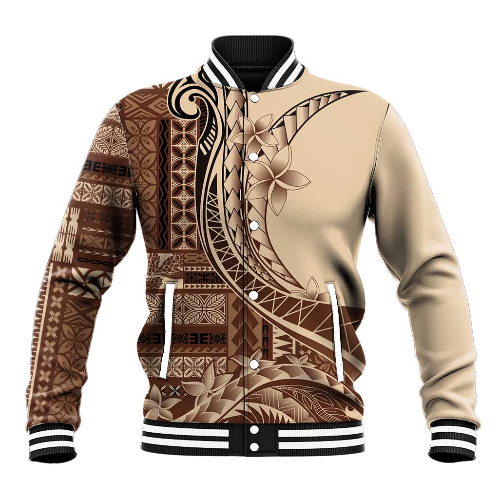 Samoa Siapo Mamanu Baseball Jacket Plumeria Mocha Motifs