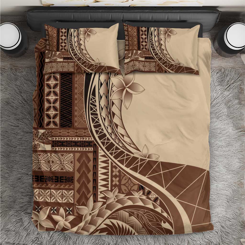 Samoa Siapo Mamanu Bedding Set Plumeria Mocha Motifs