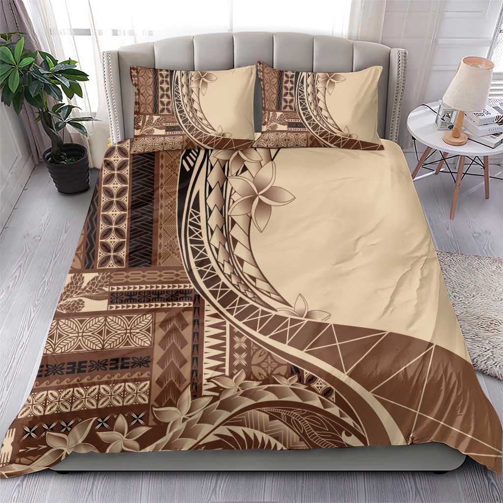Samoa Siapo Mamanu Bedding Set Plumeria Mocha Motifs
