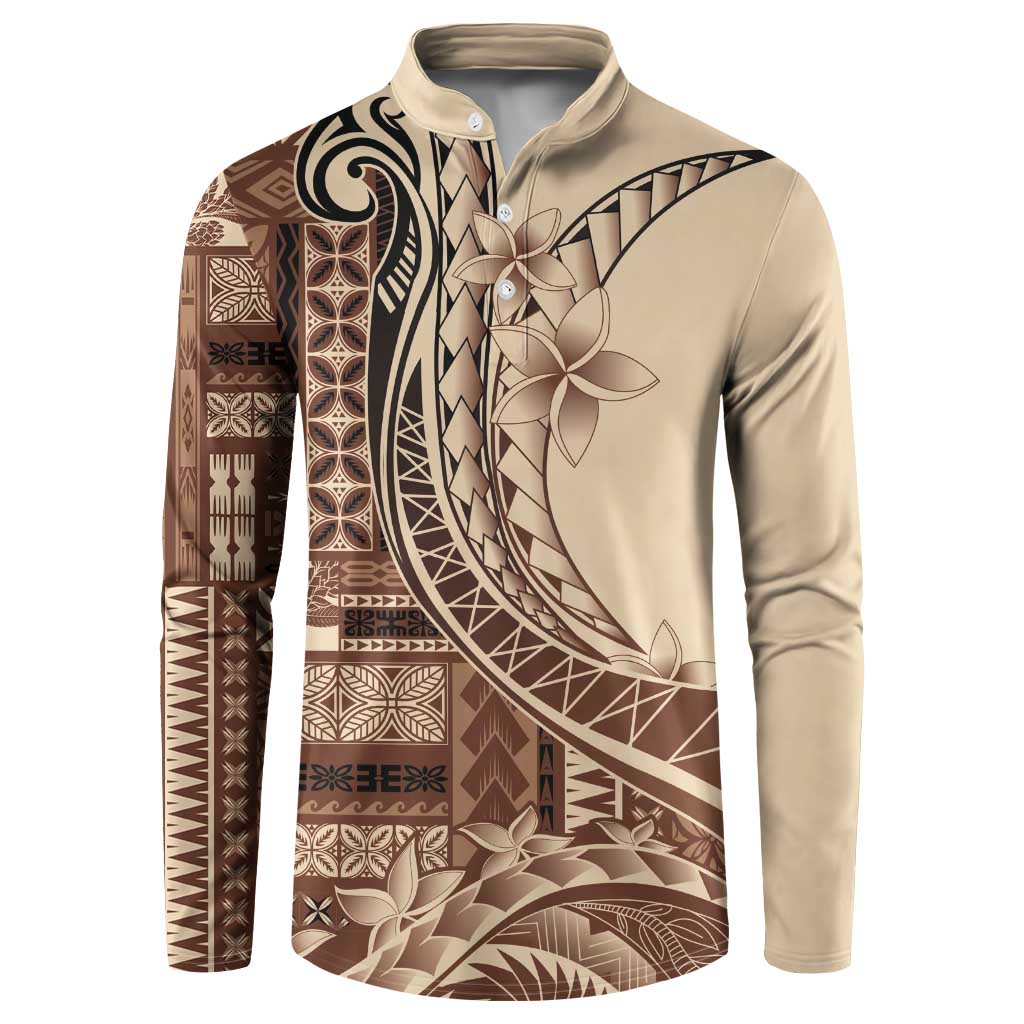 Samoa Siapo Mamanu Button Sweatshirt Plumeria Mocha Motifs