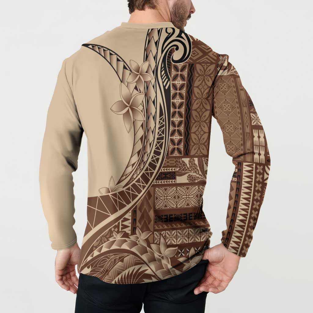 Samoa Siapo Mamanu Button Sweatshirt Plumeria Mocha Motifs