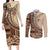 Samoa Siapo Mamanu Couples Matching Long Sleeve Bodycon Dress and Long Sleeve Button Shirt Plumeria Mocha Motifs