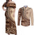 Samoa Siapo Mamanu Couples Matching Off Shoulder Maxi Dress and Long Sleeve Button Shirt Plumeria Mocha Motifs