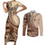 Samoa Siapo Mamanu Couples Matching Short Sleeve Bodycon Dress and Long Sleeve Button Shirt Plumeria Mocha Motifs