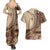 Samoa Siapo Mamanu Couples Matching Summer Maxi Dress and Hawaiian Shirt Plumeria Mocha Motifs