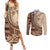 Samoa Siapo Mamanu Couples Matching Summer Maxi Dress and Long Sleeve Button Shirt Plumeria Mocha Motifs