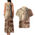 Samoa Siapo Mamanu Couples Matching Tank Maxi Dress and Hawaiian Shirt Plumeria Mocha Motifs