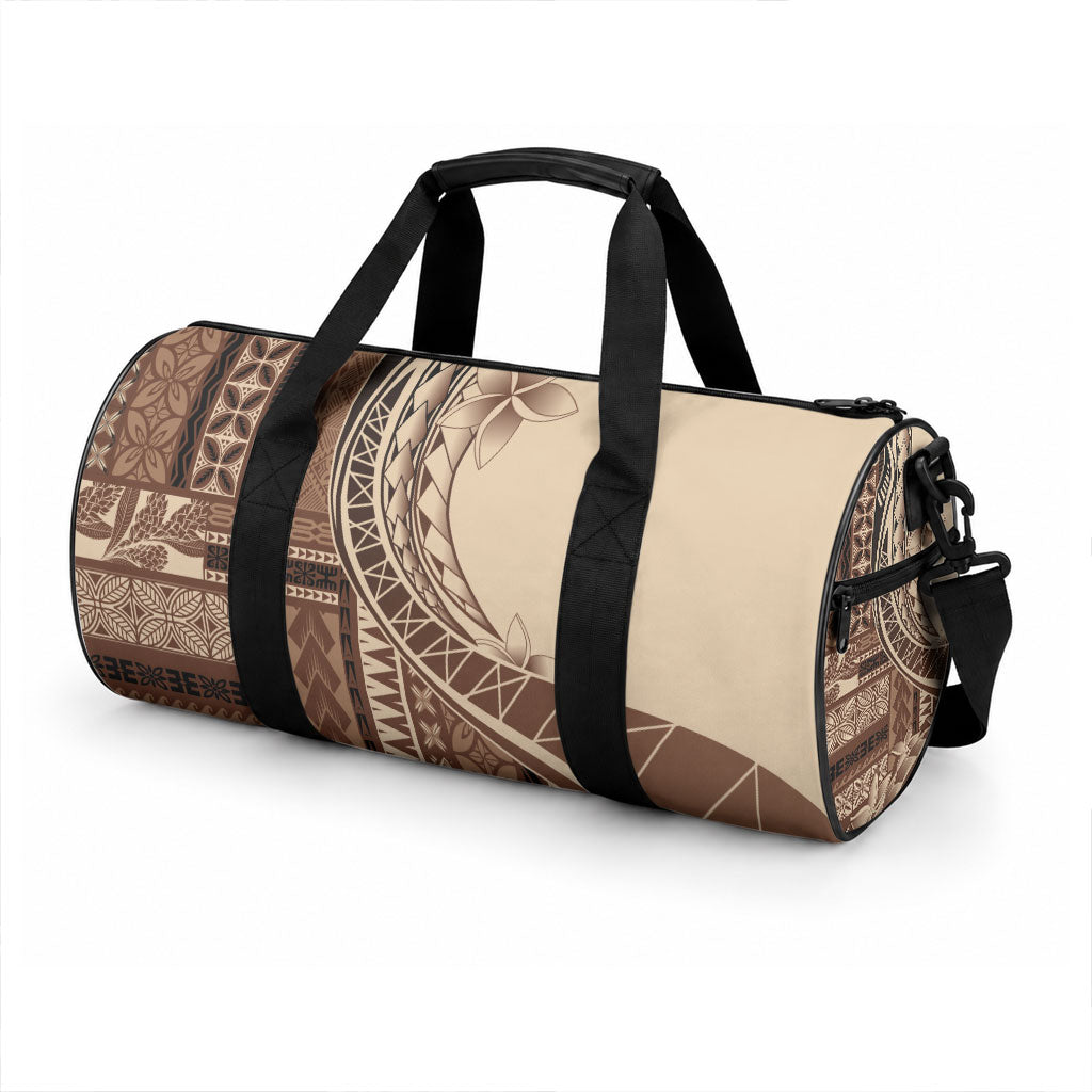 Samoa Siapo Mamanu Duffle Bag Plumeria Mocha Motifs