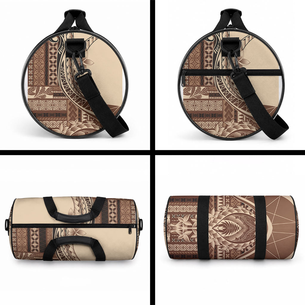 Samoa Siapo Mamanu Duffle Bag Plumeria Mocha Motifs
