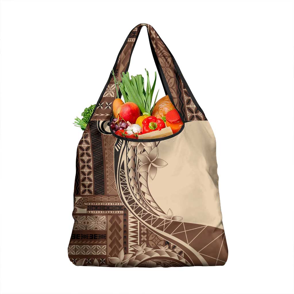 Samoa Siapo Mamanu Grocery Bag Plumeria Mocha Motifs