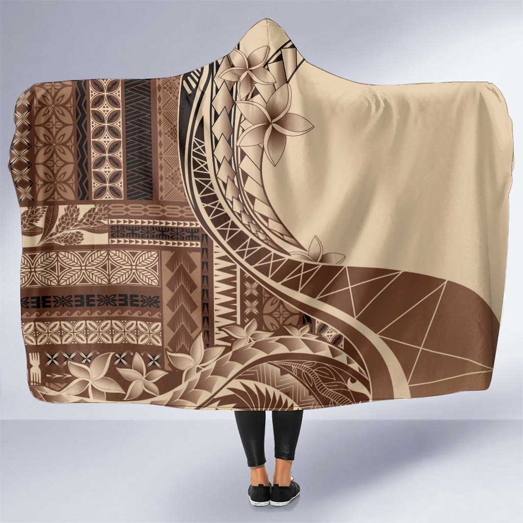 Samoa Siapo Mamanu Hooded Blanket Plumeria Mocha Motifs