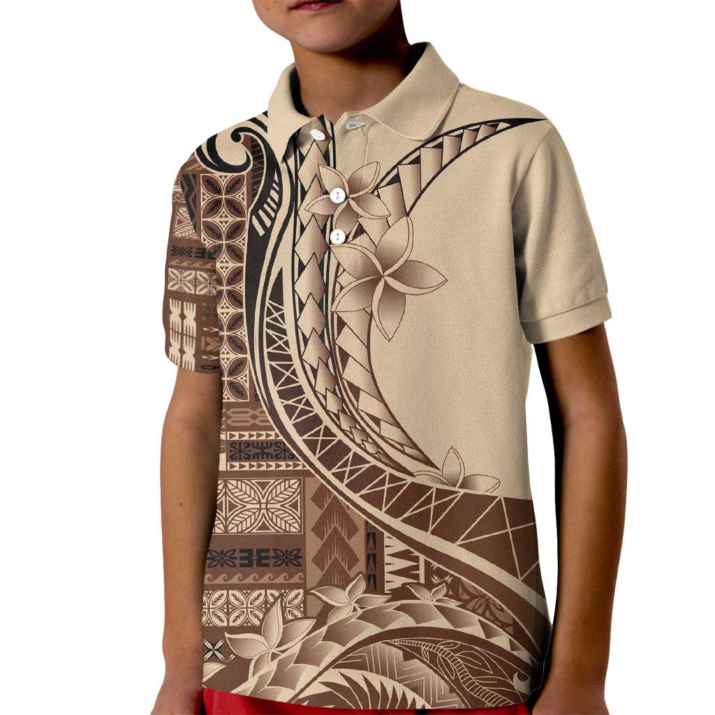 Samoa Siapo Mamanu Kid Polo Shirt Plumeria Mocha Motifs