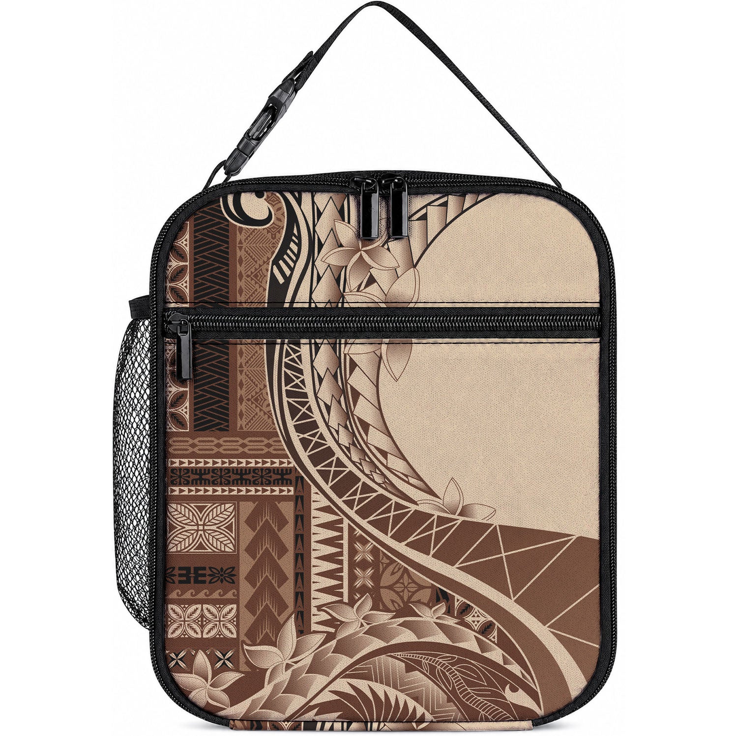 Samoa Siapo Mamanu Lunch Bag Plumeria Mocha Motifs