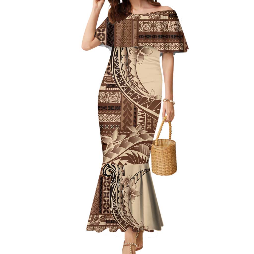 Samoa Siapo Mamanu Mermaid Dress Plumeria Mocha Motifs