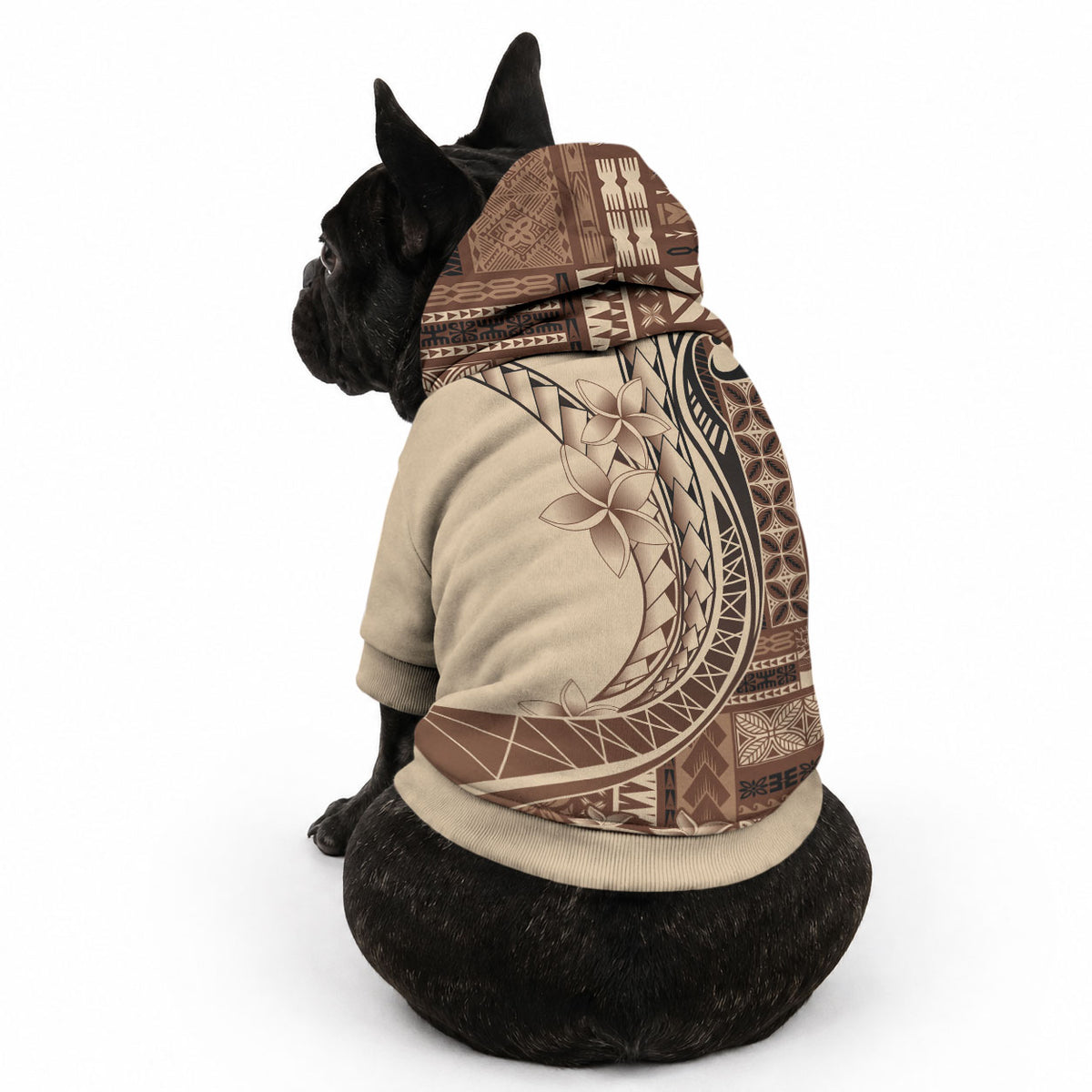 Samoa Siapo Mamanu Pet Hoodie Plumeria Mocha Motifs
