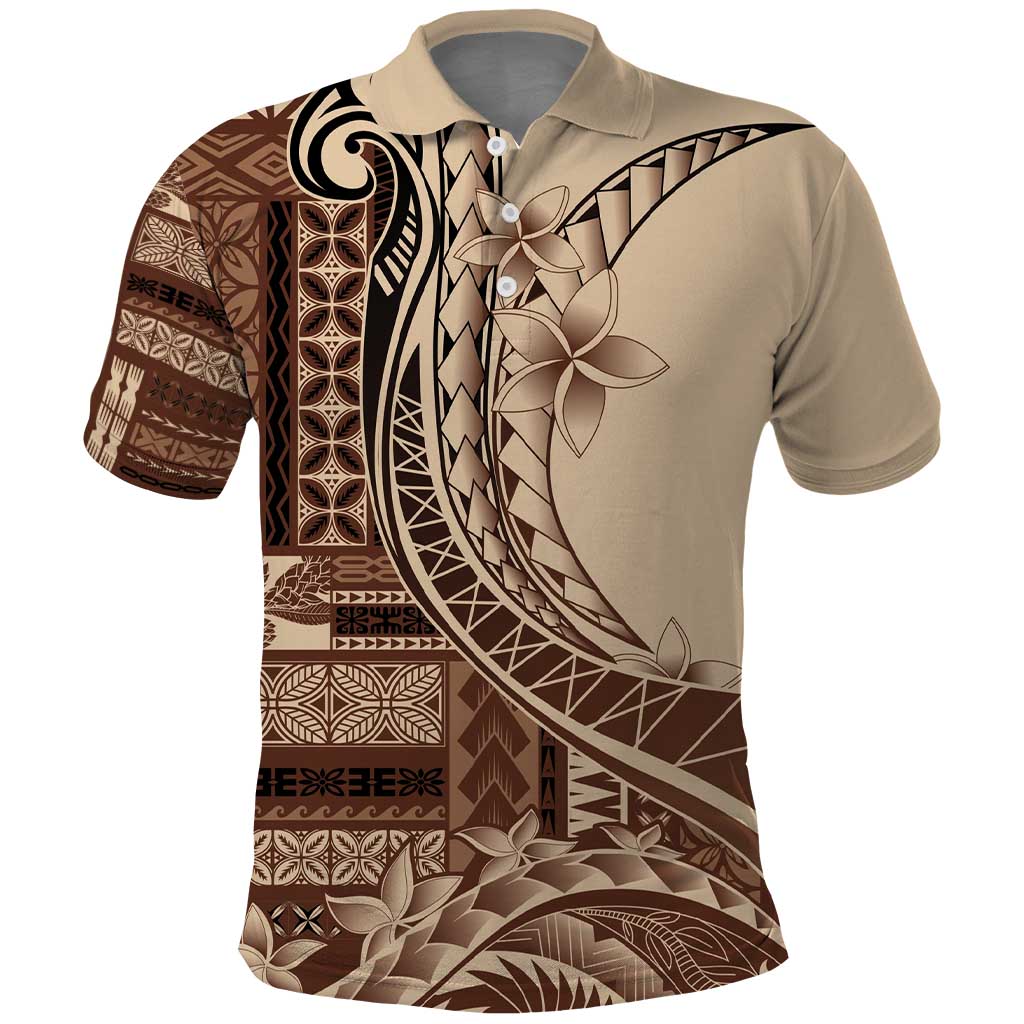 Samoa Siapo Mamanu Polo Shirt Plumeria Mocha Motifs