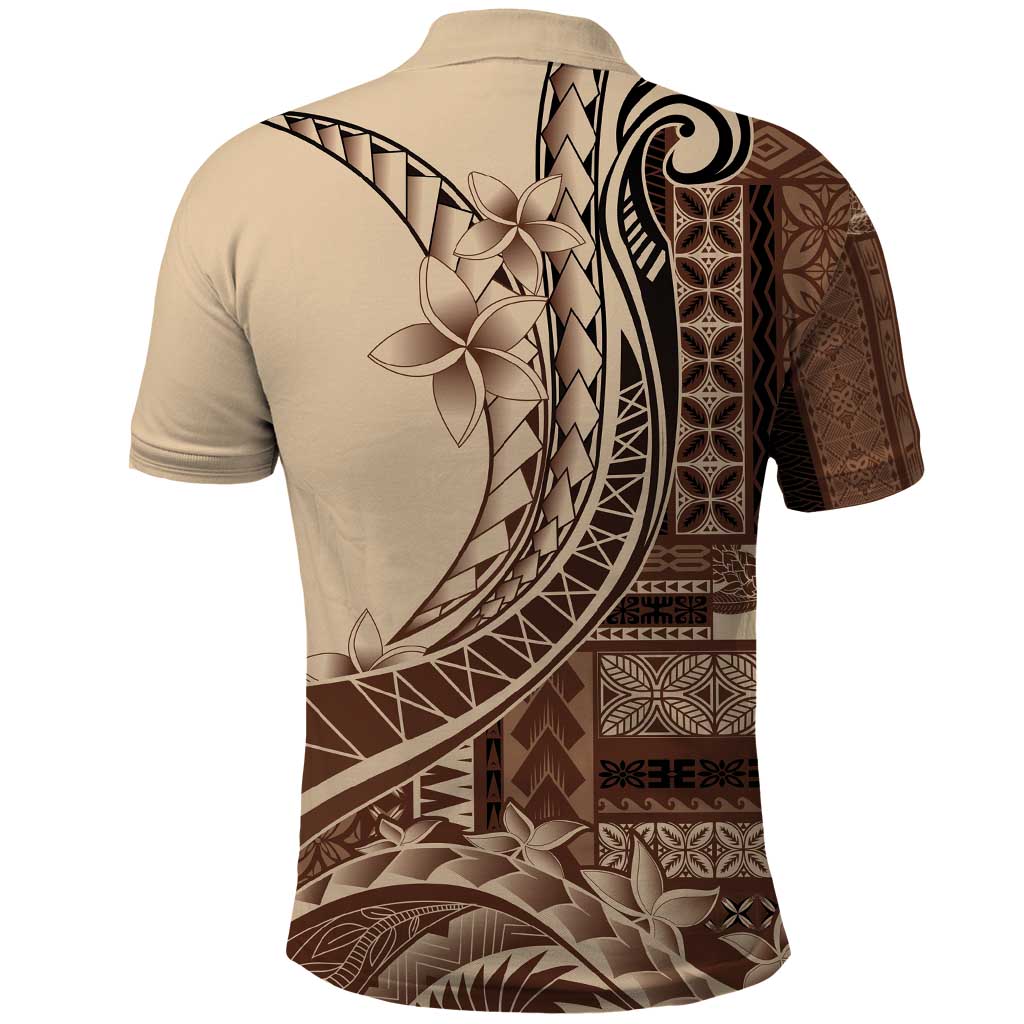 Samoa Siapo Mamanu Polo Shirt Plumeria Mocha Motifs