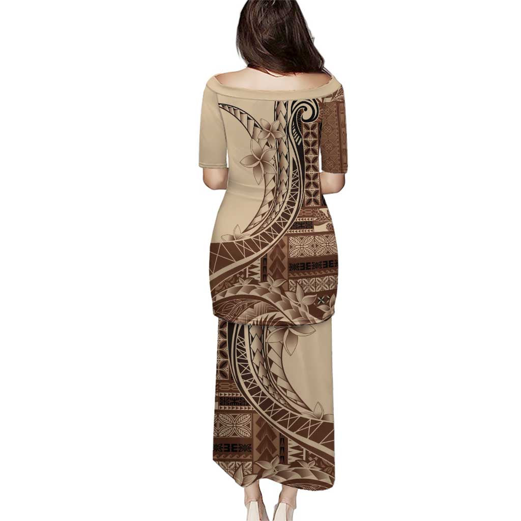 Samoa Siapo Mamanu Puletasi Plumeria Mocha Motifs LT7 - Polynesian Pride