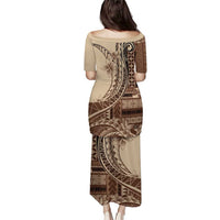 Samoa Siapo Mamanu Puletasi Plumeria Mocha Motifs LT7 - Polynesian Pride