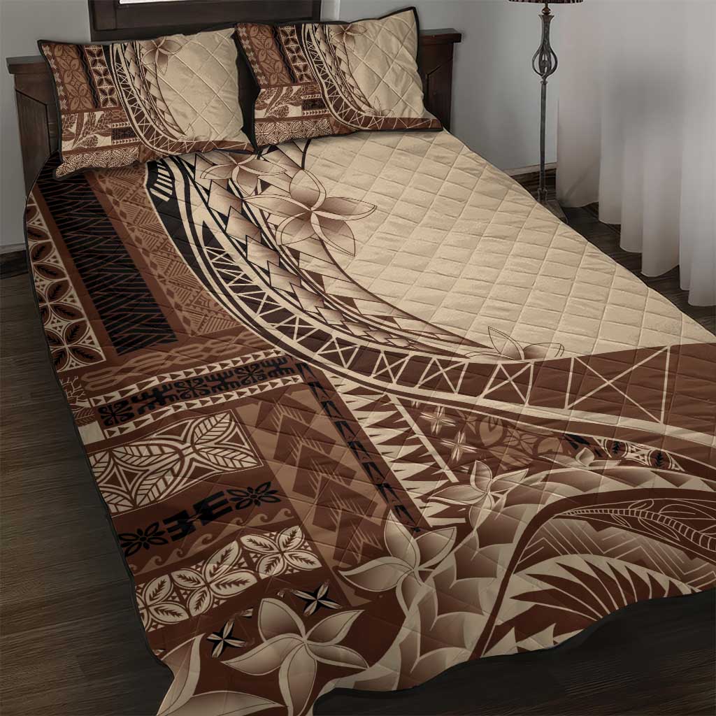 Samoa Siapo Mamanu Quilt Bed Set Plumeria Mocha Motifs