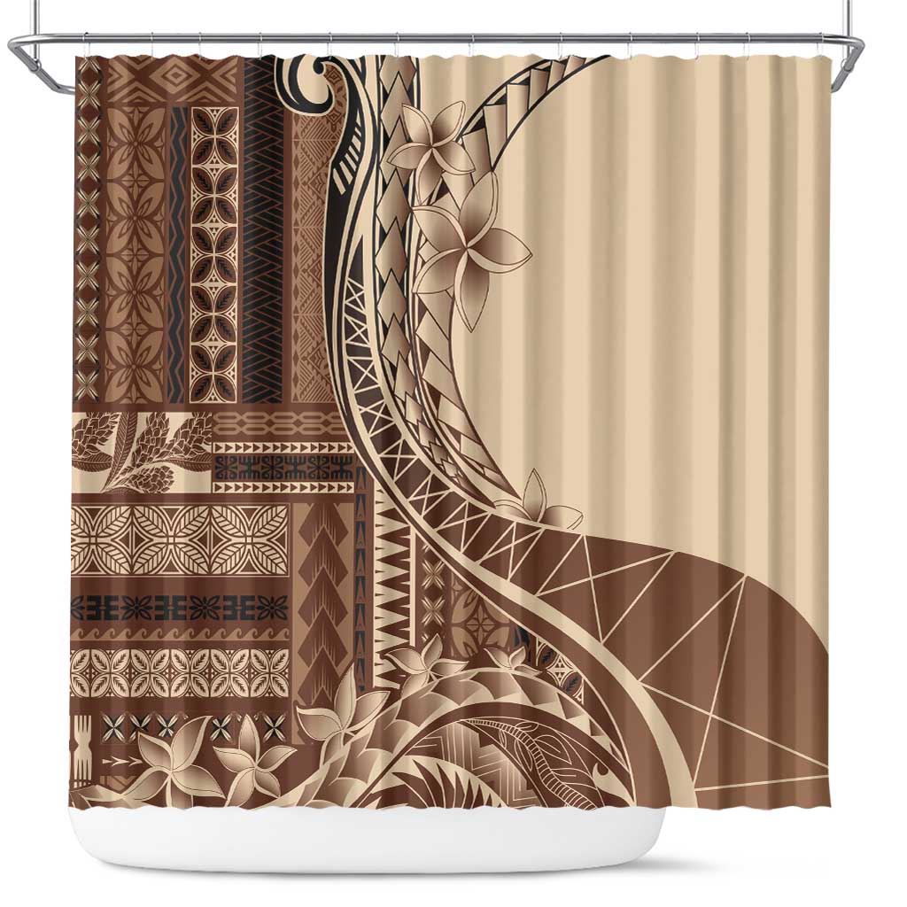 Samoa Siapo Mamanu Shower Curtain Plumeria Mocha Motifs