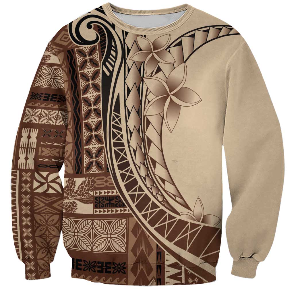 Samoa Siapo Mamanu Sweatshirt Plumeria Mocha Motifs