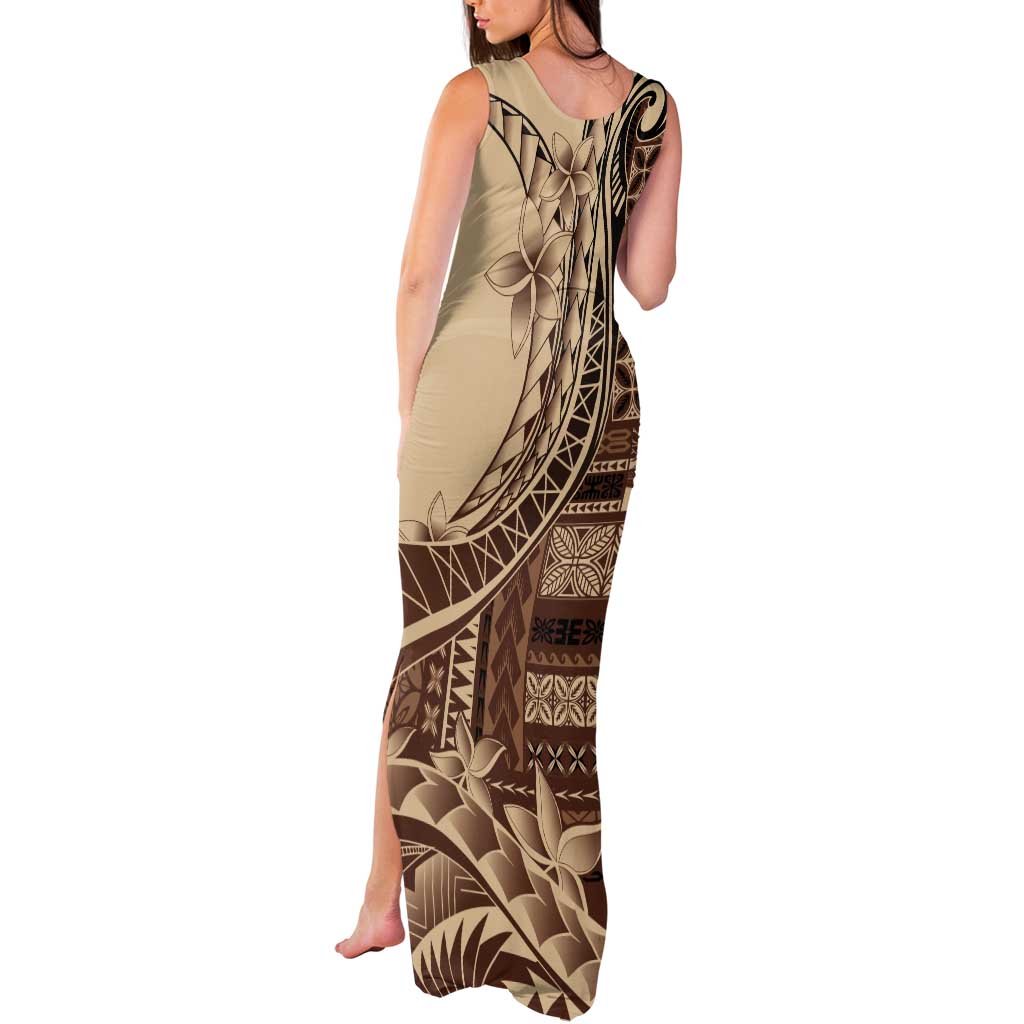 Samoa Siapo Mamanu Tank Maxi Dress Plumeria Mocha Motifs
