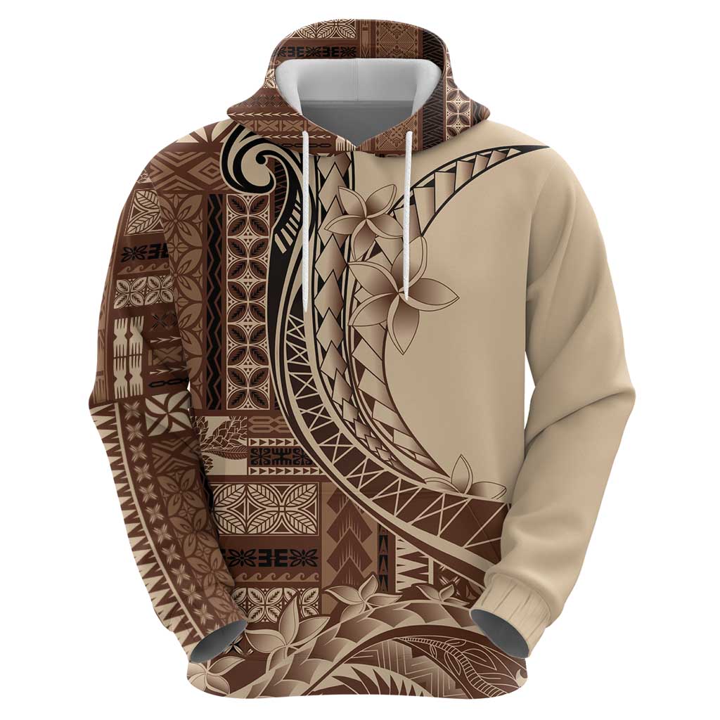 Samoa Siapo Mamanu Zip Hoodie Plumeria Mocha Motifs