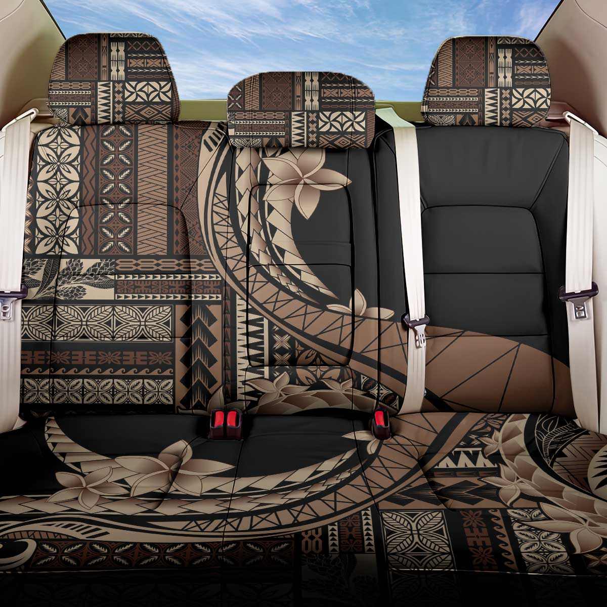 Samoa Siapo Mamanu Back Car Seat Cover Plumeria Black Motifs