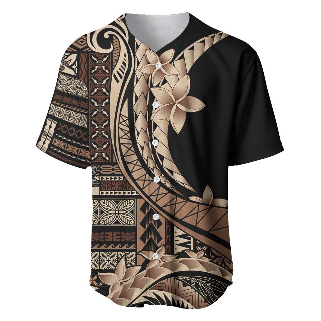 Samoa Siapo Mamanu Baseball Jersey Plumeria Black Motifs