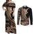 Samoa Siapo Mamanu Couples Matching Off Shoulder Maxi Dress and Long Sleeve Button Shirt Plumeria Black Motifs