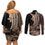 Samoa Siapo Mamanu Couples Matching Off Shoulder Short Dress and Long Sleeve Button Shirt Plumeria Black Motifs